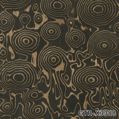 Artificial Wood Veneer of Golden Tree Ring 0.30mm G.TR-X3388 Slice Cut For Cabinet Face