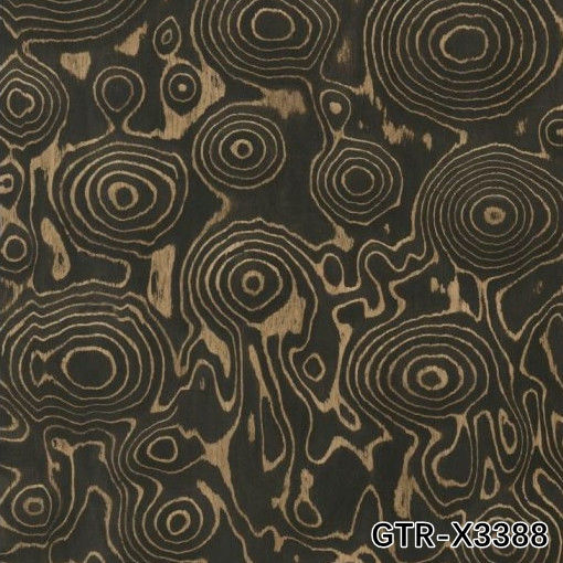 Artificial Wood Veneer of Golden Tree Ring 0.30mm G.TR-X3388 Slice Cut For Cabinet Face