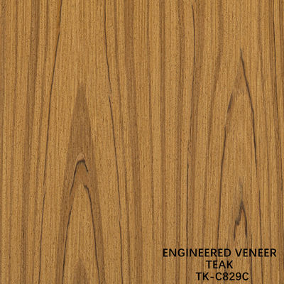 Engineered Teak Wood Veneer Sheet Faced Fancy Panel Crown Grain 0.55mm Thickness For Cabinet
